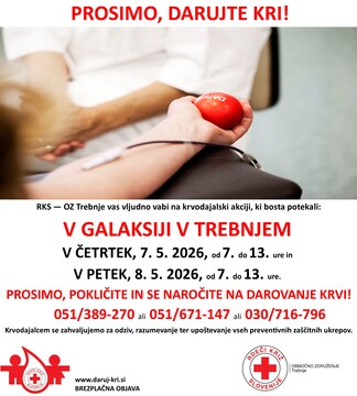 KA TREBNJE GALAKSIJA  ČET 7 IN PET  8  MAJ 2026 NAJAVA